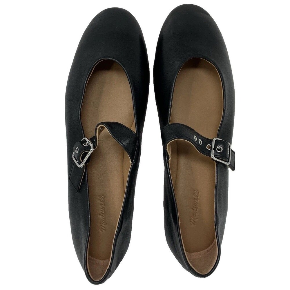 Madewell Ballet Flats Womens 9 Black Leather Mary Jane Grommet Buckle NP285